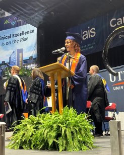 Rijah Judah ‘24 sings the National Anthem to open the 2024 Undergraduate Commencement Ceremony.