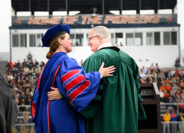 Dr Aimee Zellers and Dr. Todd Pfannestiel at 2023 Inauguration.