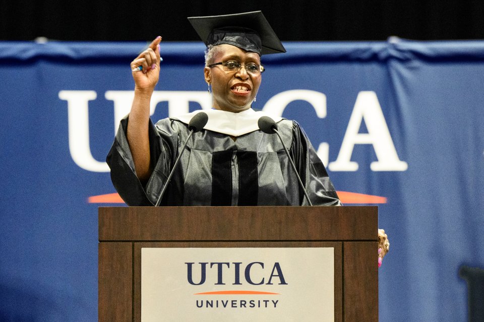 NYS Supreme Court Justice Janet Malone '86 speaks at the 2022 Undergraduate Commencement ceremony.